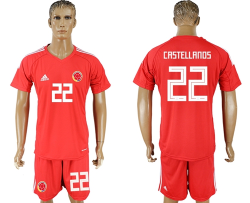 Colombia #22 Castellanos Red Goalkeeper Soccer Country Jersey